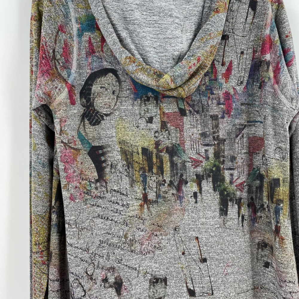 Inoah Art to Wear Hooded Duster Cardigan Jacket L Grey Open Front Made in USA - Picture 4 of 8